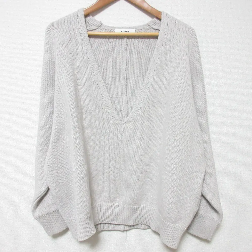 23SS ebure エブール Vネック コットン カシミヤ ロングスリーブ  ニット セーター ベージュ