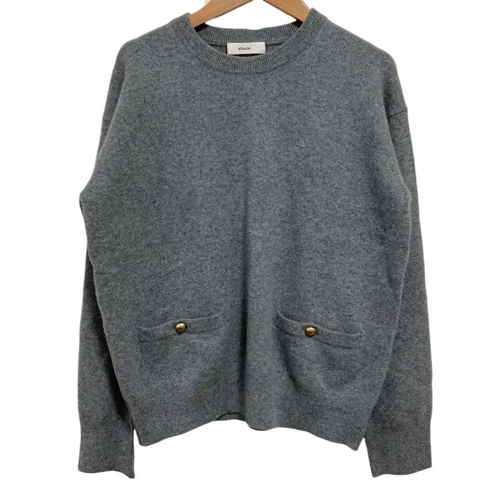 24SS ebure エブール カシミヤ ストレッチ フロントポケット ロングスリーブ ニット セーター グレー