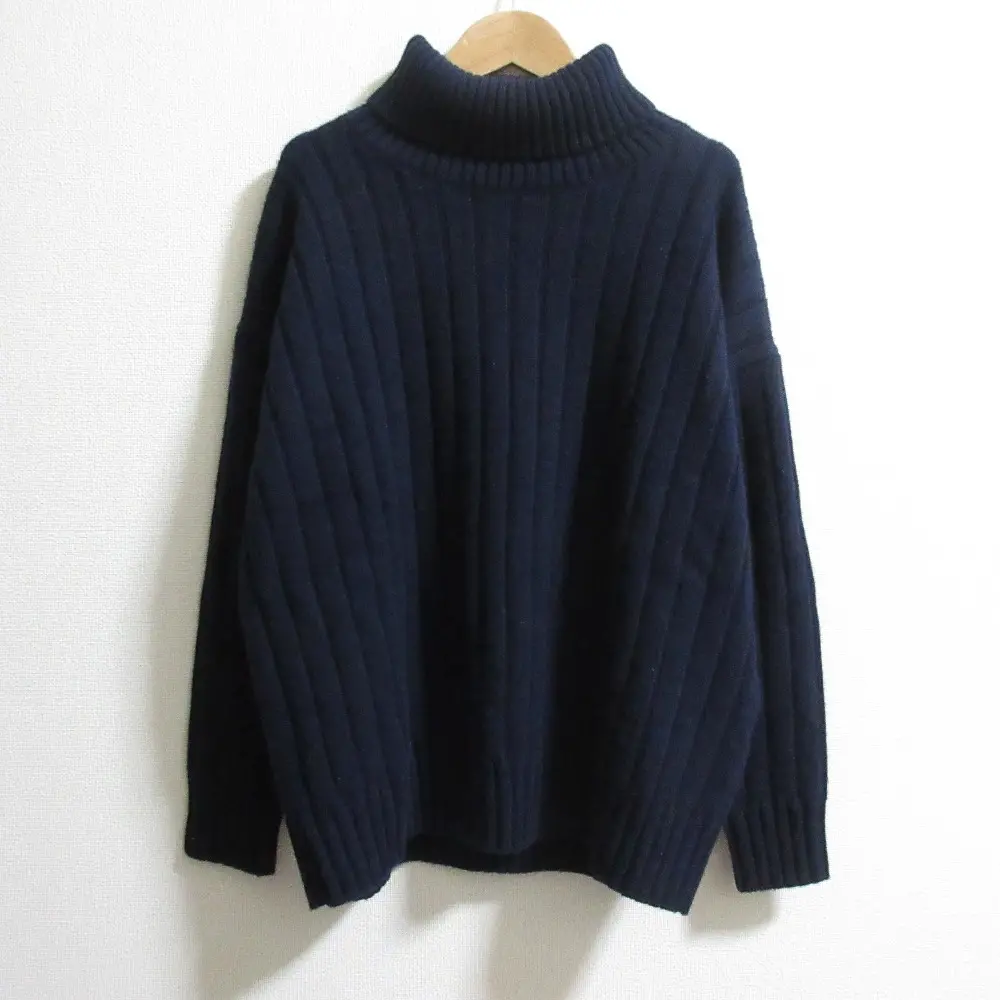 22AW ebure エブール Low Gauge Cashmere Turtle Neck Pullover カシミヤ ロングスリーブ リブニットセーター ネイビー