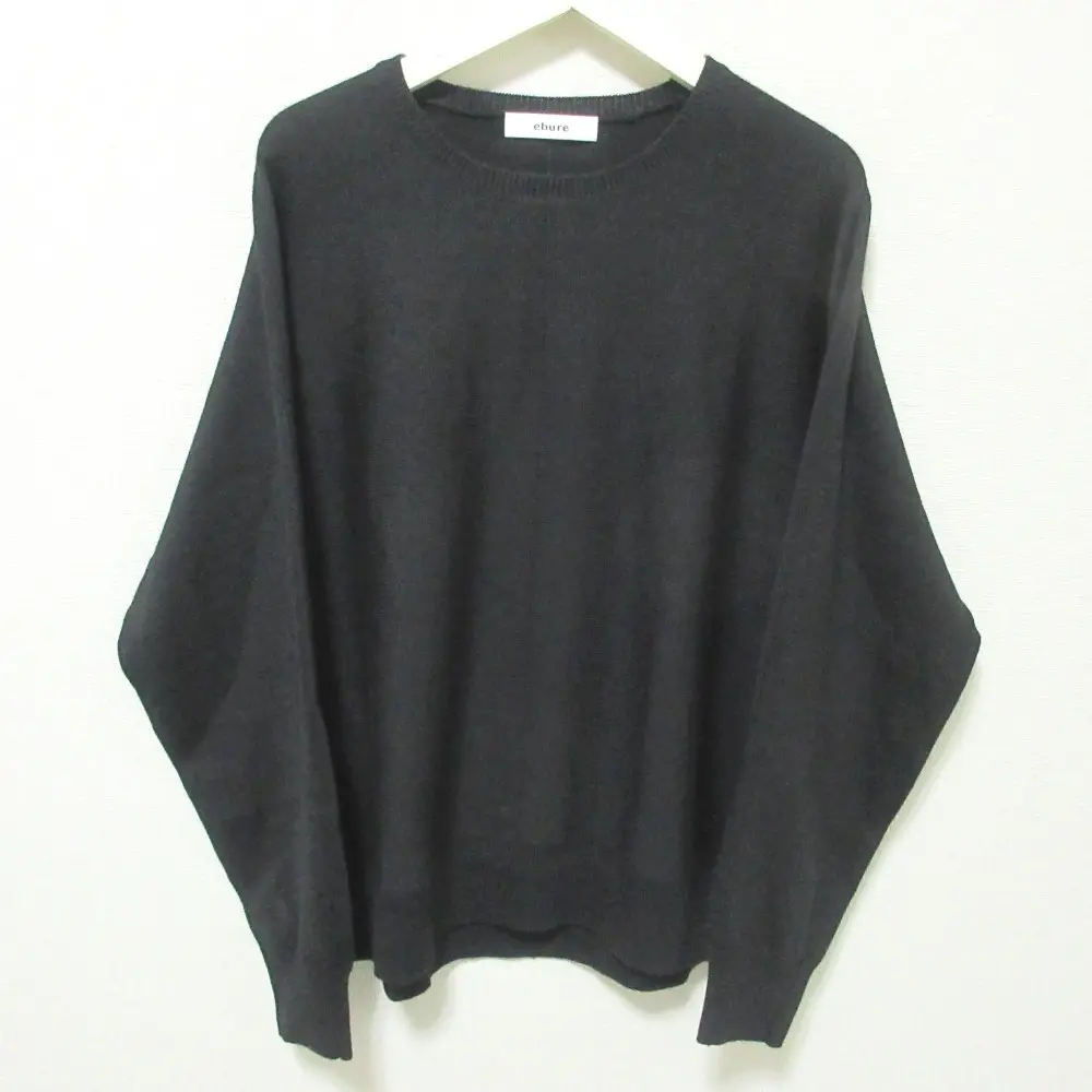 21AW ebure エブール ソフトファインウール ニット プルオーバー クルーネック ロングスリーブ セーター ブラック
