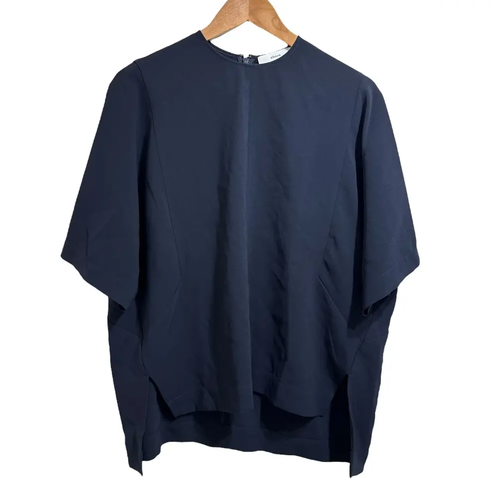 24SS ebure エブール ハーフスリーブ トリアセダブルクロス プルオーバー ブラウス カットソー サイズ38 ネイビー