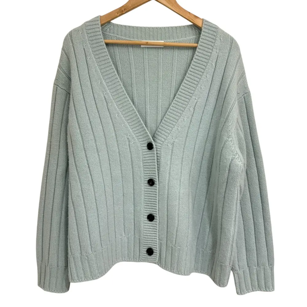 ebure エブール ローゲージ カシミヤ  Vネックワイドリブ カーディガン ライトグリーン