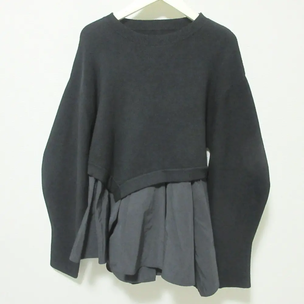 22AW ELENDEEK エレンディーク ボリュームフレアドッキングニット プルオーバー セーター F ブラック