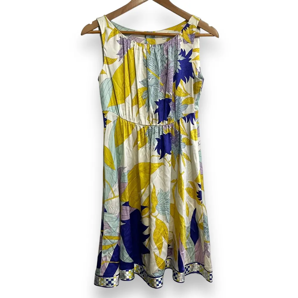 EMILIO PUCCI エミリオプッチ 総柄 シルク ストレッチ ひざ丈 ノースリーブワンピース 38 マルチカラー