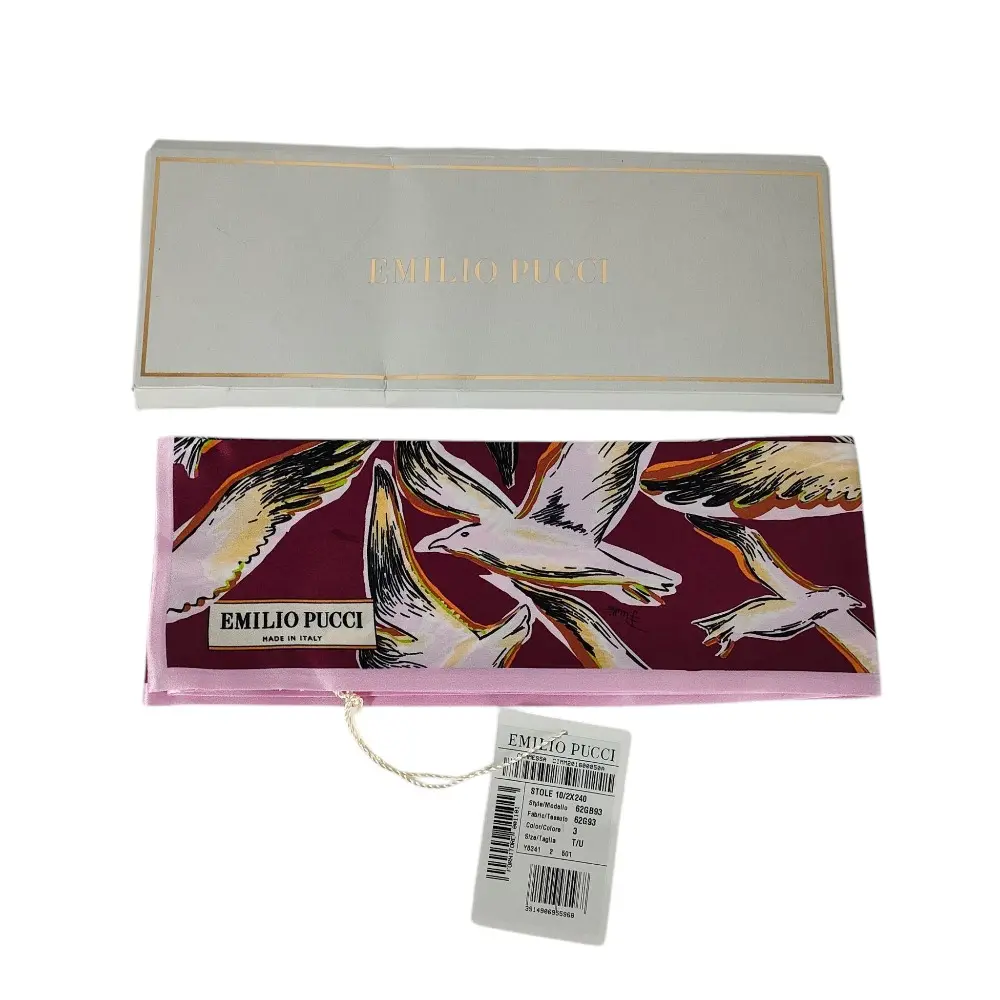 EMILIO PUCCI エミリオプッチ シルク100％ 鳥柄 バード スカーフ ボウタイ ボルドー×ピンク