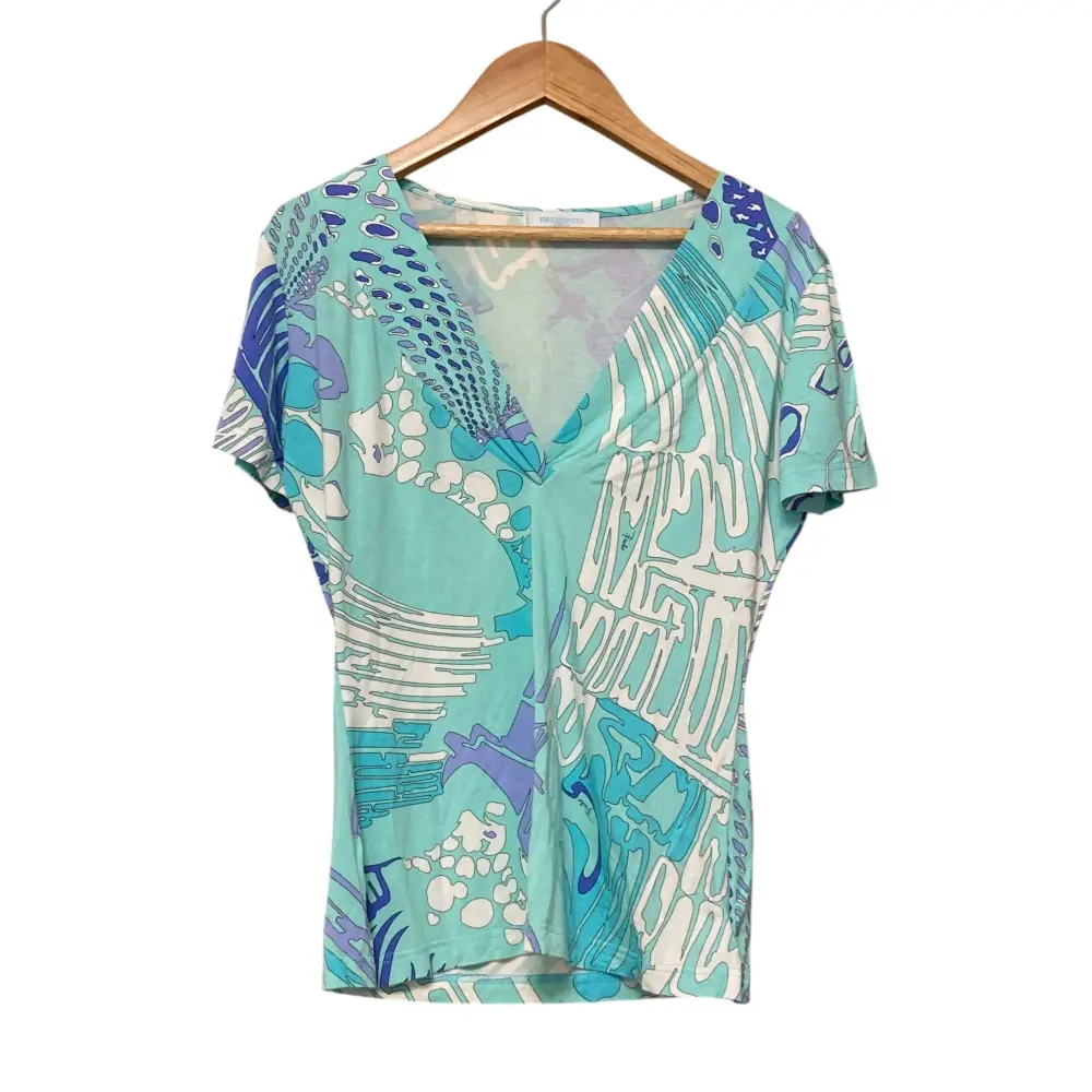 EMILIO PUCCI エミリオプッチ プッチ柄 ストレッチ Vネック ショートスリーブ カットソー M ライトブルー