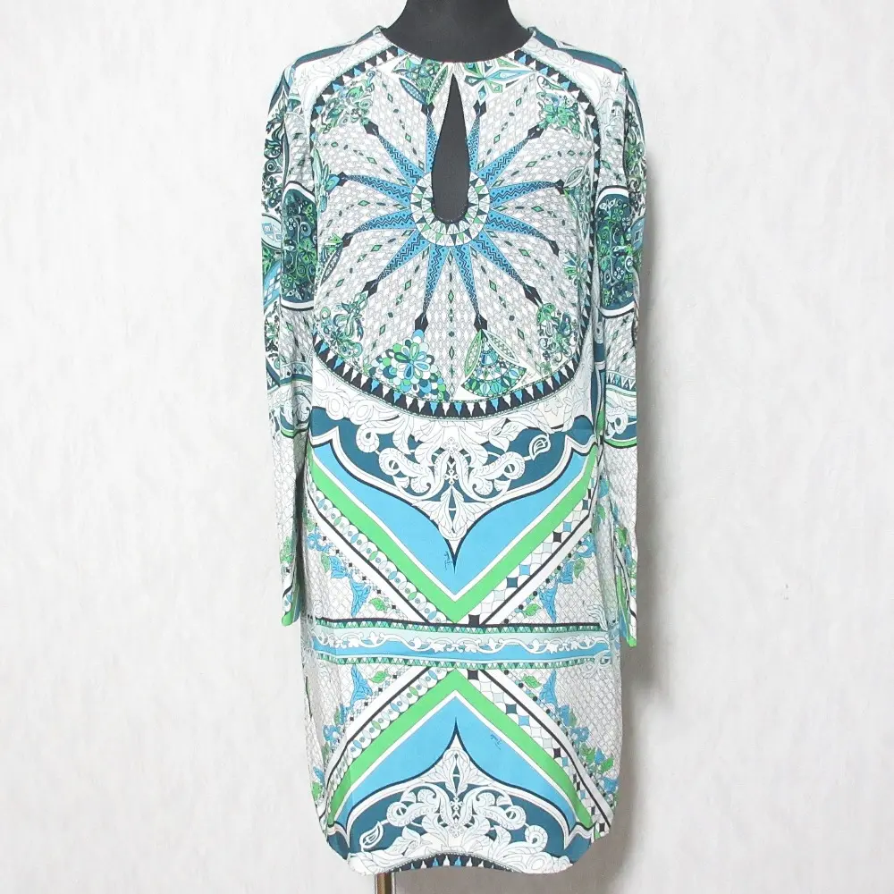 EMILIO PUCCI エミリオプッチ プッチ柄 総柄 七分袖 ひざ丈 ベルテッド