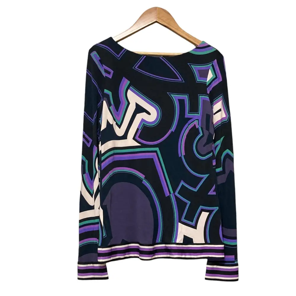 EMILIO PUCCI エミリオプッチ 総柄 バックリボン シルクブレンド ロングスリーブ カットソー サイズ38 パープル