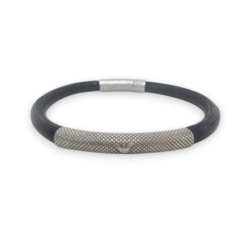 EMPORIO ARMANI エンポリオアルマーニ イーグルロゴ 刻印 ブレスレット アクセサリー ブラック×シルバー