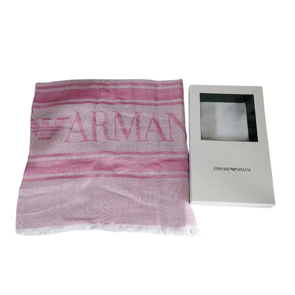 EMPORIO ARMANI エンポリオアルマーニ イーグル ロゴ ラメ フリンジ 大判 ストール ショール ピンク