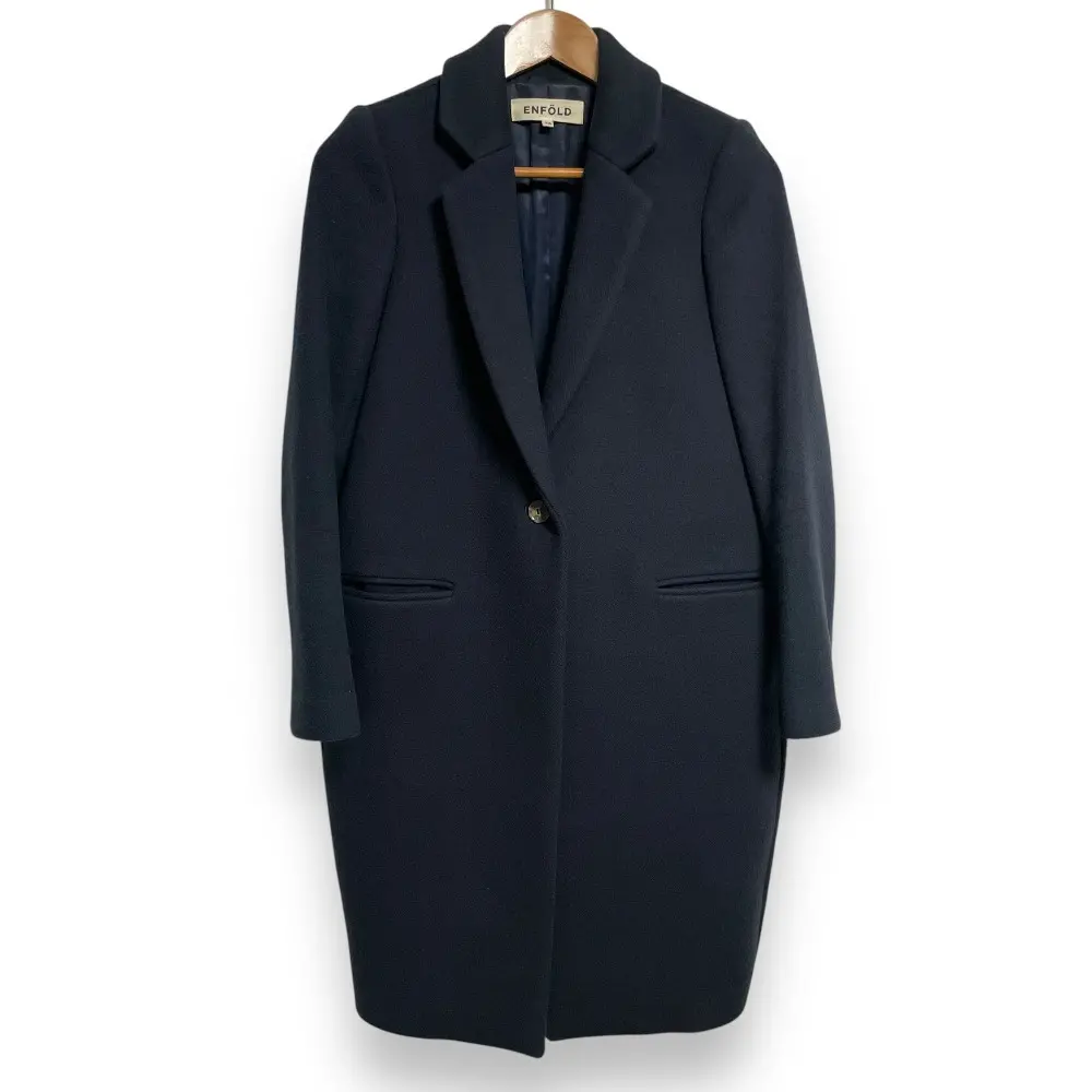 ENFOLD エンフォルド メルトン コクーンシルエット シングル チェスターコート 36 ネイビー