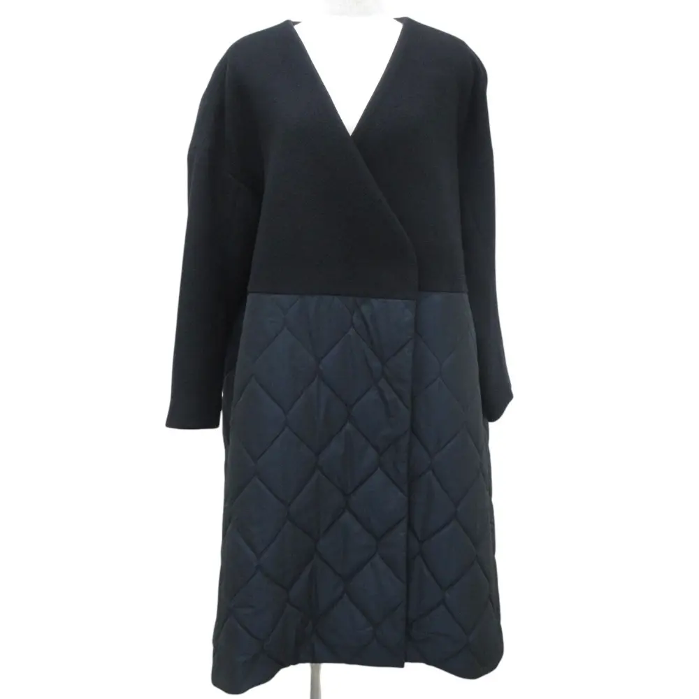 ENFOLD エンフォルド ロング丈 ノーカラー 圧縮ビーバーキルティングAラインコート 36 ブラック