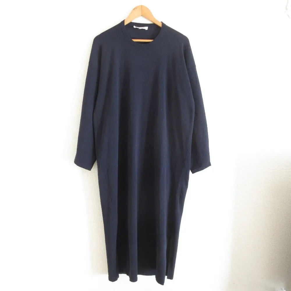 ENFOLD エンフォルド ルーズフィット ニットドレス 長袖 フレア ロングワンピース 36 ネイビー