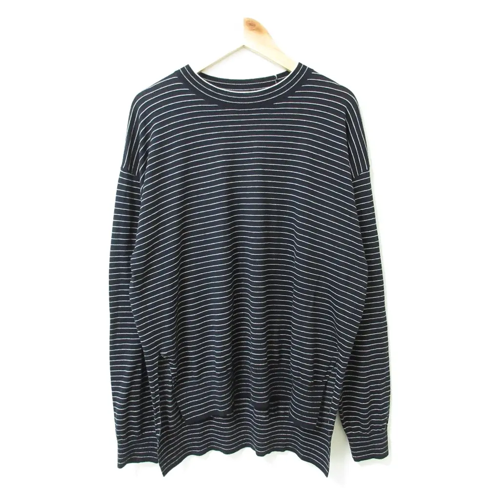 24SS ENFOLD エンフォルド SILK×COTTON PULLOVER ボーダー柄 クルーネック プルオーバー ニット 300HS270-0940 38 ネイビー