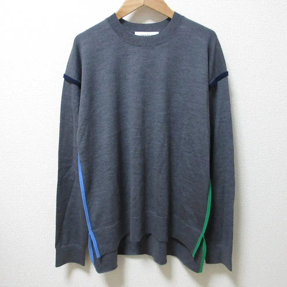 24AW ENFOLD エンフォルド KNIT PIPING PULLOVER ウール 長袖 プルオーバーニット セーター 300HA270-0101 38サイズ グレー