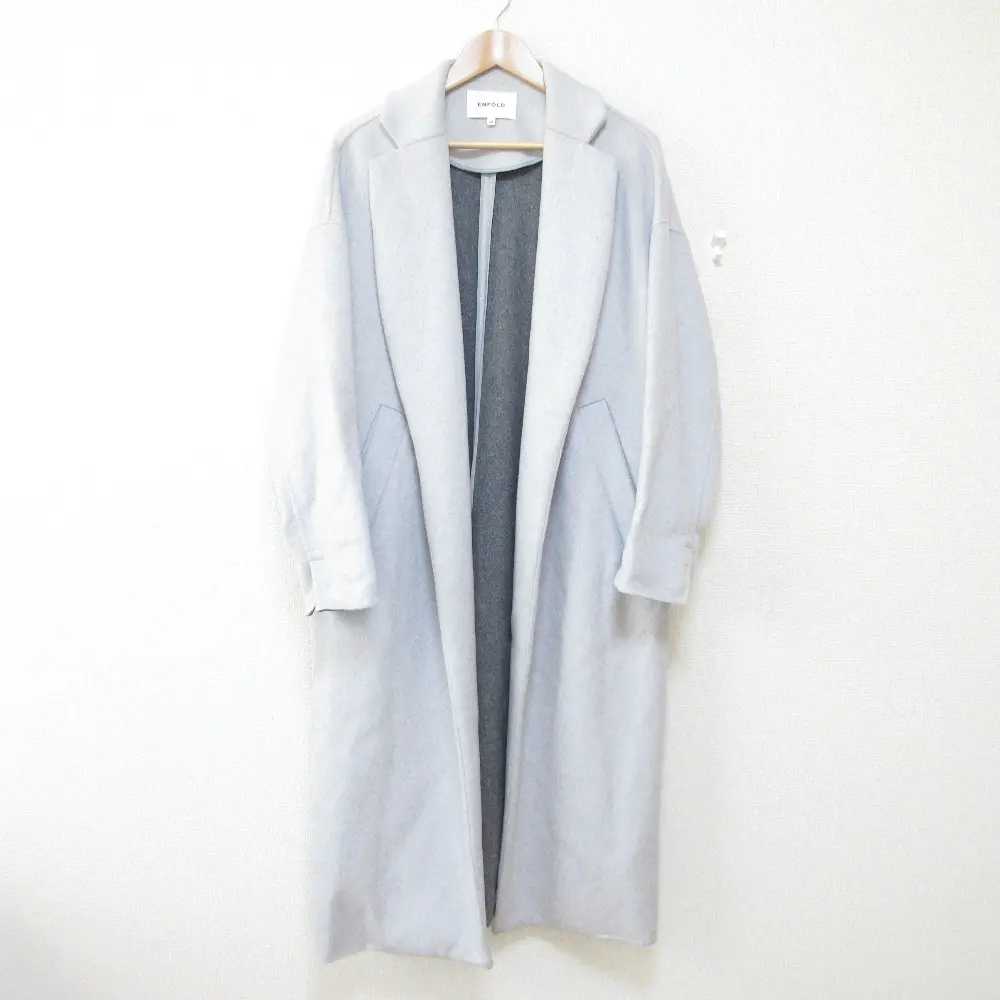 ENFOLD エンフォルド ボタンレス ロング丈 トップリバーチェスターコート 300AA130-0840 38 ライトグレー