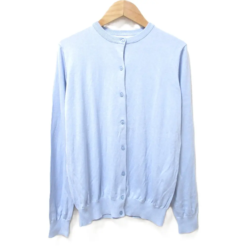 ENFOLD エンフォルド シルクコットン ロングスリーブ クルーネック ニットカーディガン 300BS670-2120 38 ライトブルー