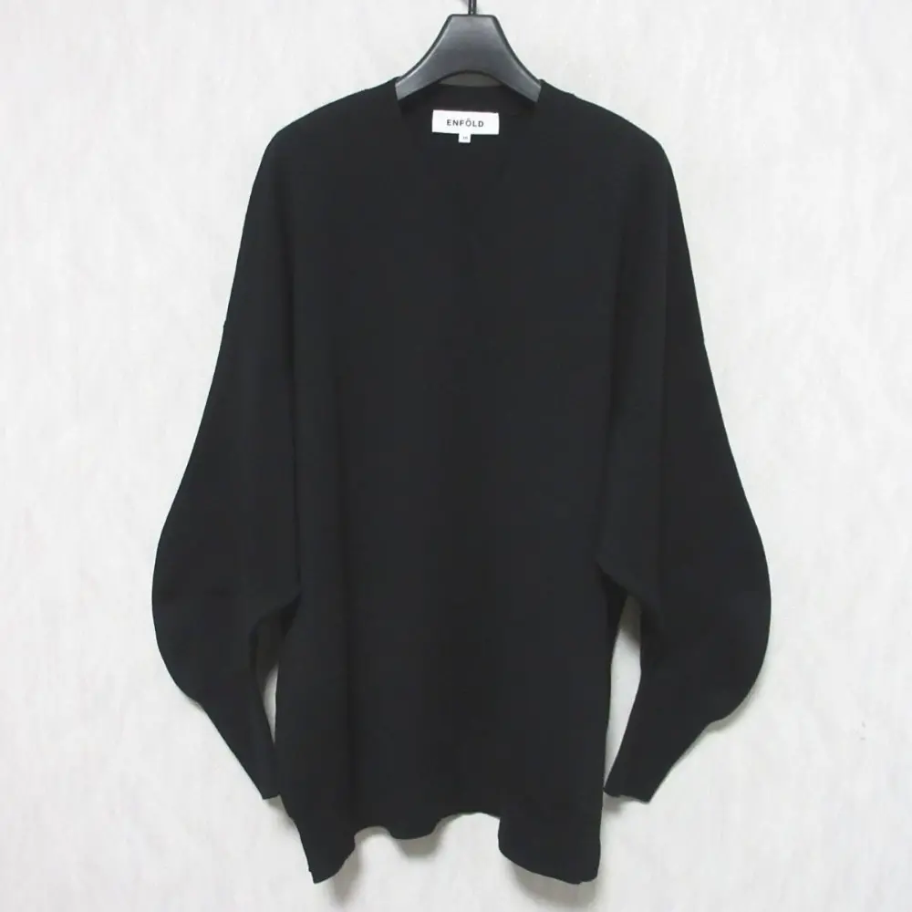 24SS ENFOLD エンフォルド 完売モデル CURVE-ARM PULLOVER Vネック ニット セーター 300HS270-0230 38 ブラック