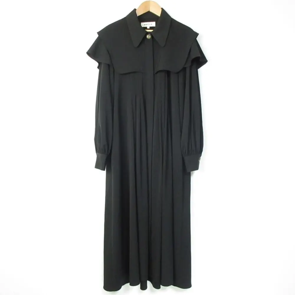 22SS ENFOLD エンフォルド 長袖 ロング丈 ストレッチツイル BLOUSE DRESS ドレス ワンピース 300ES333-1820 サイズ36 ブラック