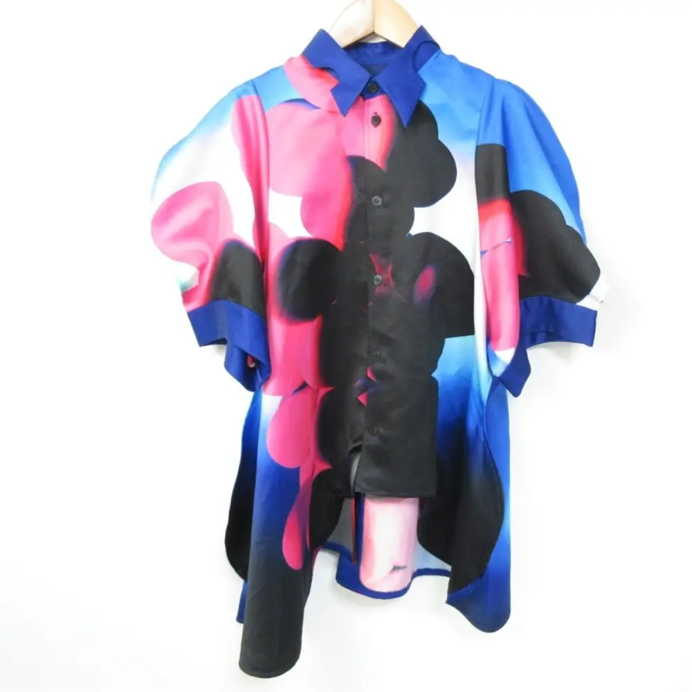 23AW ENFOLD エンフォルド ARAHAMA BLU O SHIRT 半袖 シャツ ブラウス 300GA730-0460 サイズ38 ブルー系 マルチカラー