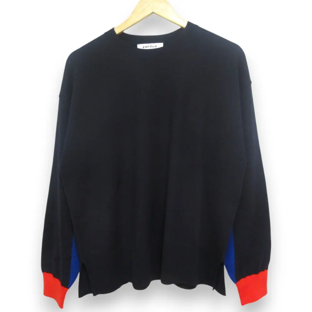 24AW ENFOLD エンフォルド COLOR－SLEEVES PULLOVER カラースリーブプルオーバーニット 38 ダークネイビー