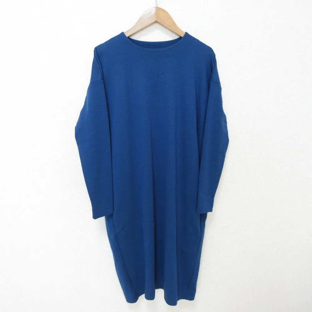 ENFOLD エンフォルド バックタック 長袖 ひざ丈 コクーン ニットワンピース 38 ブルー