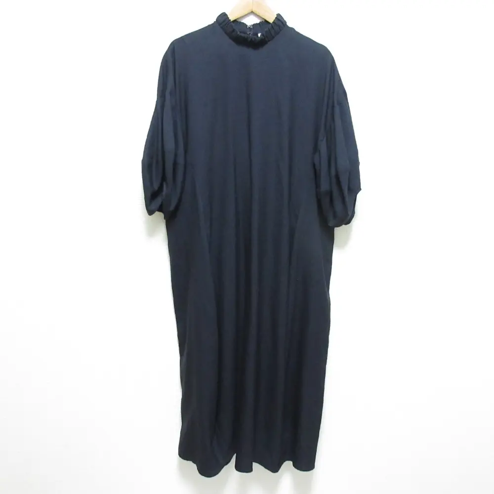 22SS ENFOLD エンフォルド リネンライク 立体スリーブ ドレス ロングワンピース サイズ36 ネイビー