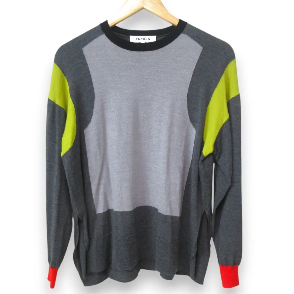 23AW ENFOLD エンフォルド PANEL PULLOVER ウール100％ 長袖 ニット セーター カットソー 300GA470-1730 サイズ38 グレー