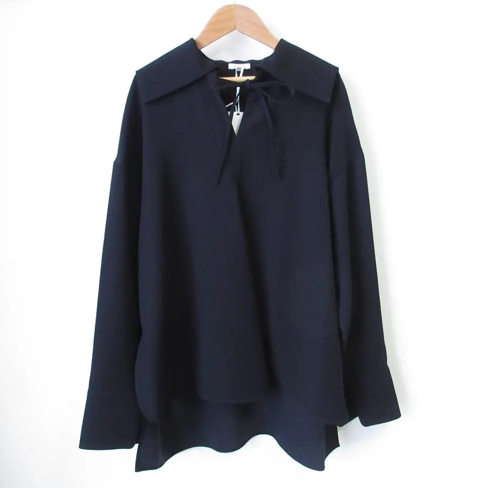 23AW ENFOLD エンフォルド SAILOR-COLLAR PULLOVER リボン ロングスリーブ セーラーカラー ブラウス シャツ 38 ダークネイビー