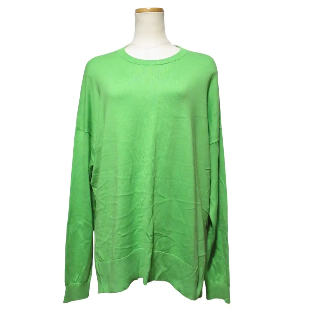 23SS ENFOLD エンフォルド ROUND-SLIT BOX PULLOVER クルーネック シルク ニット セーター 38 グリーン