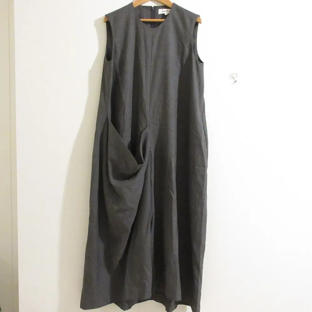 ENFOLD エンフォルド ハイカウントトロ ドレープポケットBOXドレス ノースリーブ ロングワンピース 38 グレー