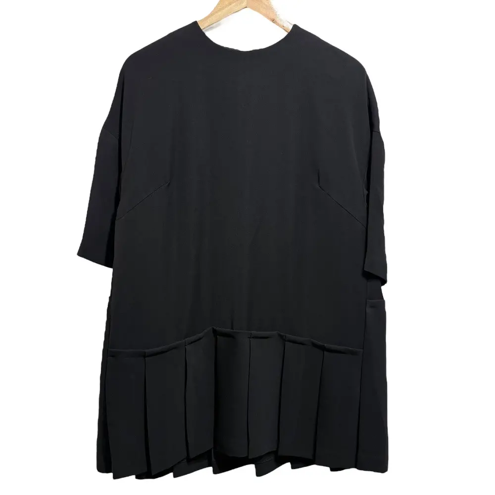 ENFOLD エンフォルド PEツイル プリーツPO ハーフスリーブ ミニワンピース チュニックブラウス 300ES330-1610 サイズ38 ブラック