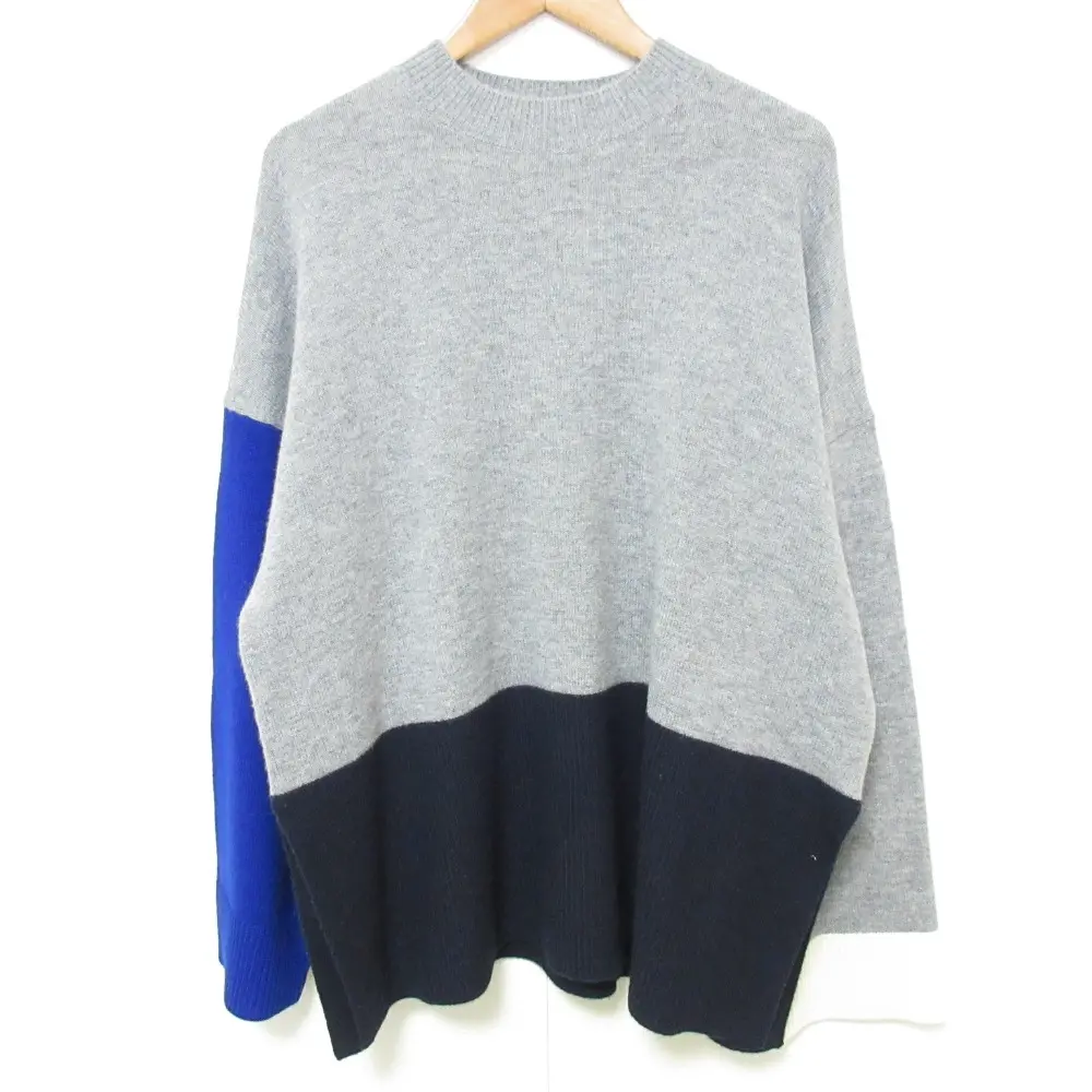 24SS ENFOLD エンフォルド BI‐COLOR BOX-PULLOVER ニットセーター グレー サイズ38 ネイビー×ブルー