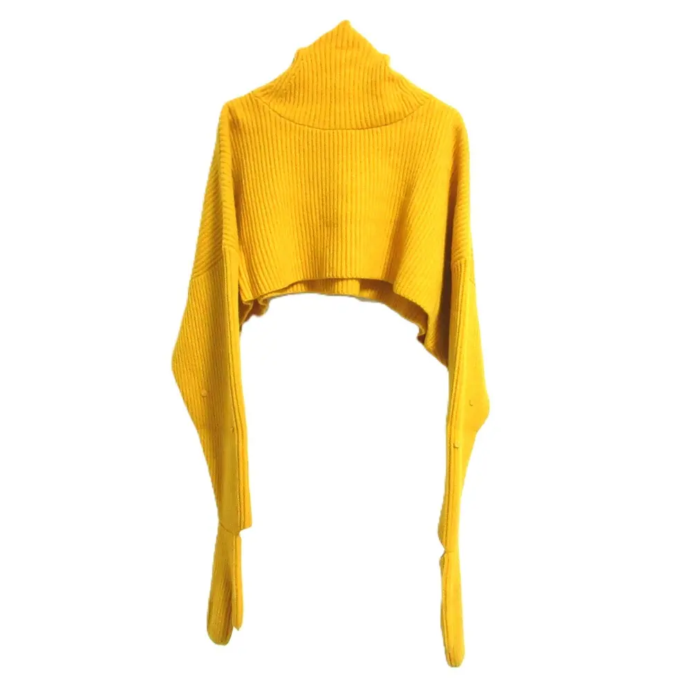 24AW ENFOLD エンフォルド 4way CROPPED PULLOVER フード手袋付き 長袖 ショート丈 ニット セーター 300HA270-230 38 イエロー