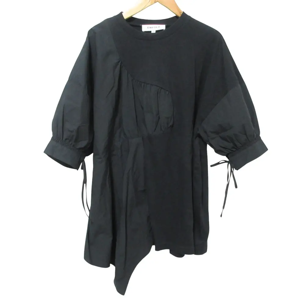 23SS ENFOLD エンフォルド 五分袖 ドレープフレア ブラウス 38 ブラック