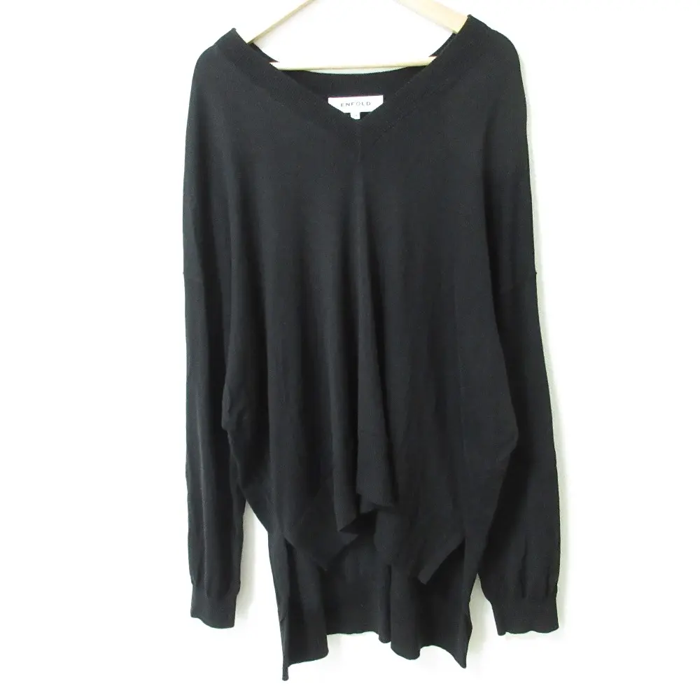 ENFOLD エンフォルド コットンシルク 長袖 Vネック オーバーサイズ ニットセーター サイズ38 ブラック
