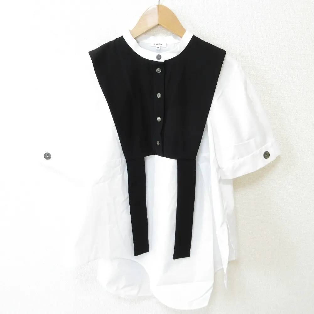 22AW ENFOLD エンフォルド 長袖 バンドカラー シャツ ブラウス 38