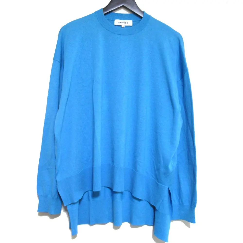 ENFOLD ウールリブニット　ターコイズ 25SS ENFOLD エンフォルド リブプルオーバーニット 300IS270-0671