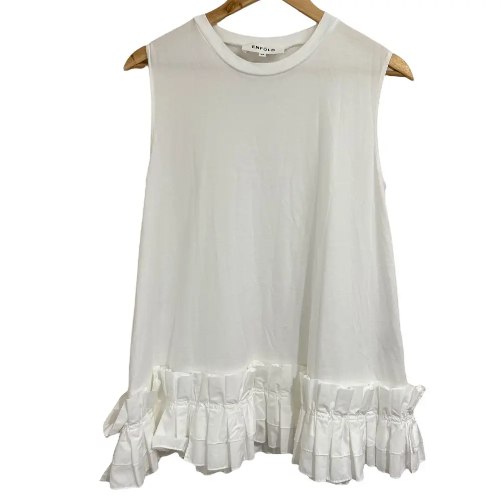 22AW ENFOLD エンフォルド スビン天竺 フリルヘムTANK TOP タンクトップ カットソー 38 ホワイト