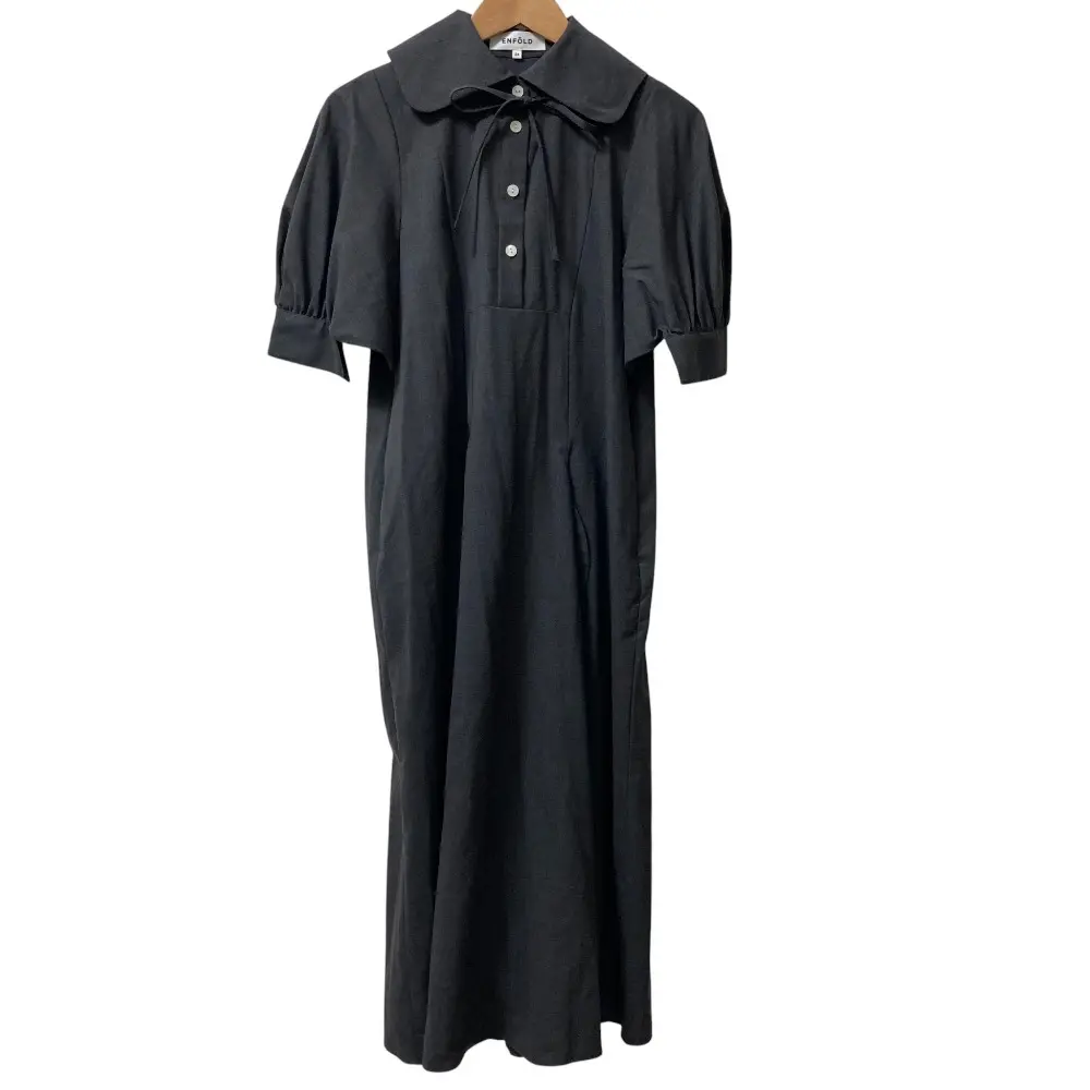 24SS ENFOLD エンフォルド SQUARE-SLEEVES DRESS ロングワンピース 300HS733-2600 サイズ36 グレー