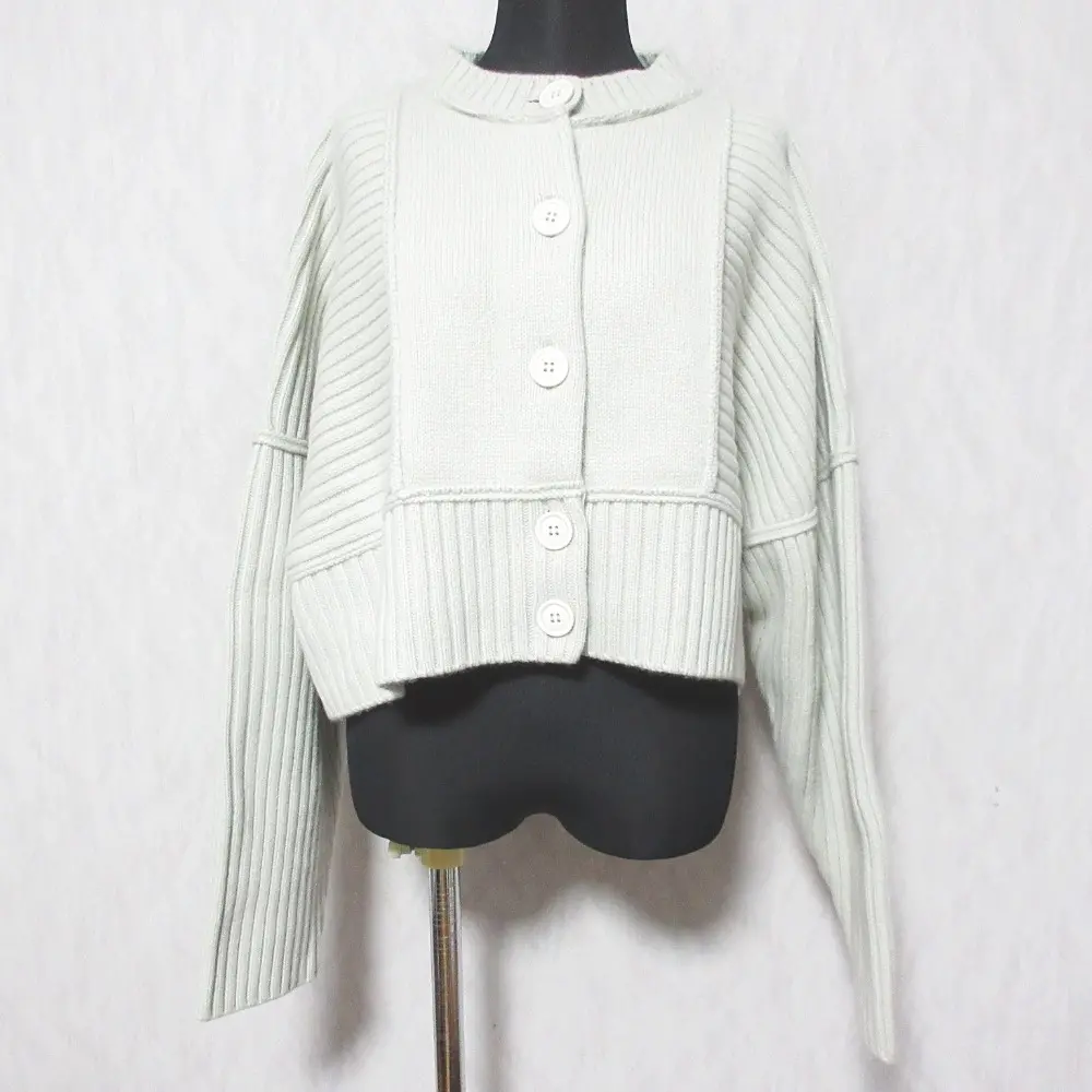 ENFOLD エンフォルド ウールリブショート カーディガン 300FS270-0460 サイズ38 ライトグレー