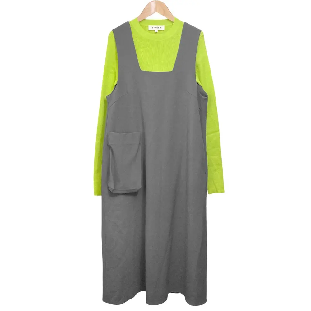 ENFOLD エンフォルド SQUARE-NECK LAYERED DRESS ワンピース 300FA233-2720 サイズ38 グレー イエロー