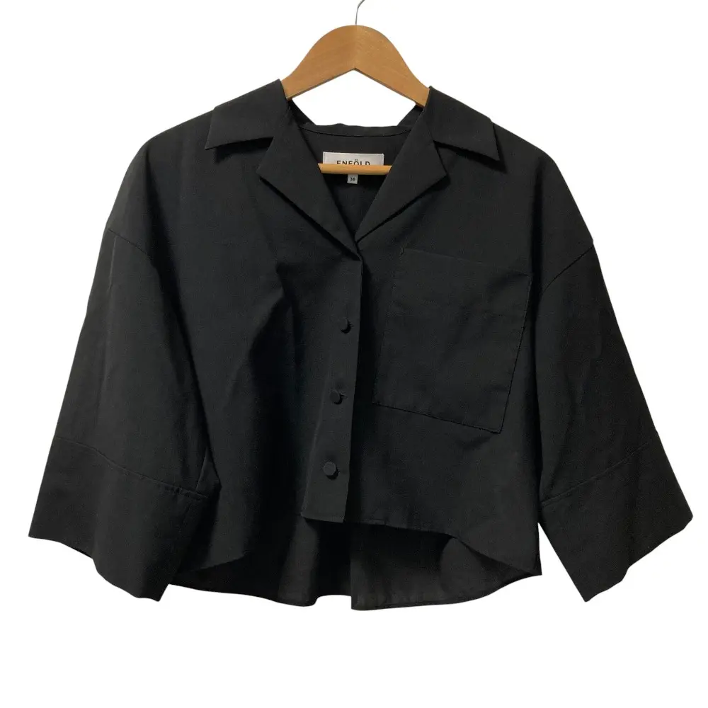 25AW ENFOLD エンフォルド OPEN-COLLAR CROPPED SHIRT 長袖シャツ ブラウス 300IA130-0031 サイズ38 ブラック