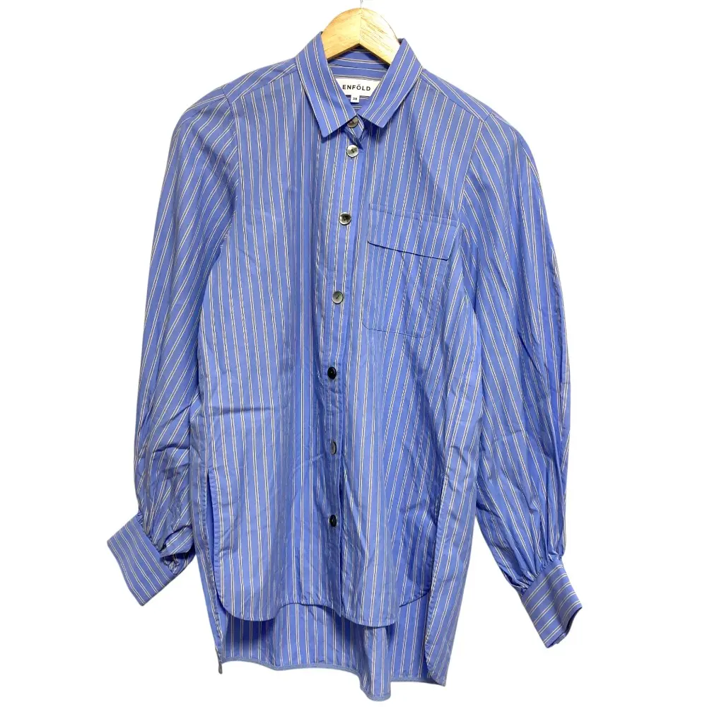 24SS ENFOLD エンフォルド VOLUME-SLEEVE BASIC SHIRT シャツ 300HS130-0210 サイズ38 ブルー