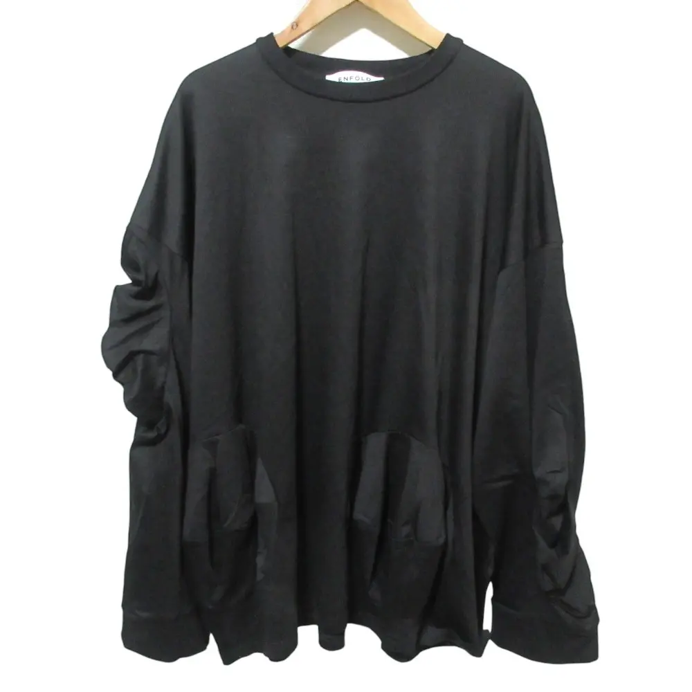 25AW ENFOLD エンフォルド BALL DRAPE LONG-SLEEVE-T-SHIRT 長袖 カットソー 300IA280-2851 38 ブラック