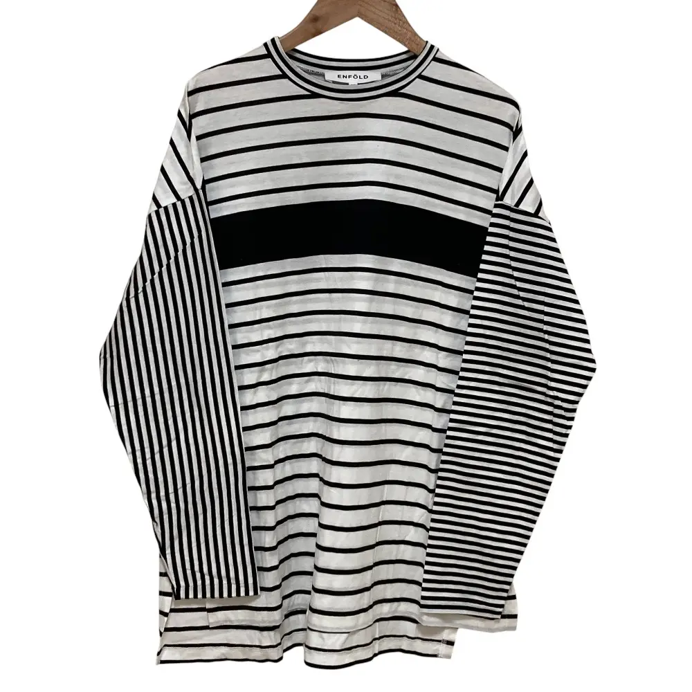 24SS ENFOLD エンフォルド ラインプルオーバー ロングスリーブTシャツ サイズ38 ブラック×ホワイト