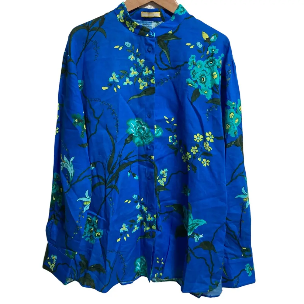 ERDEM アーデム フラワープリント 長袖 バックオープン ブラウス シャツ UK8 ブルー