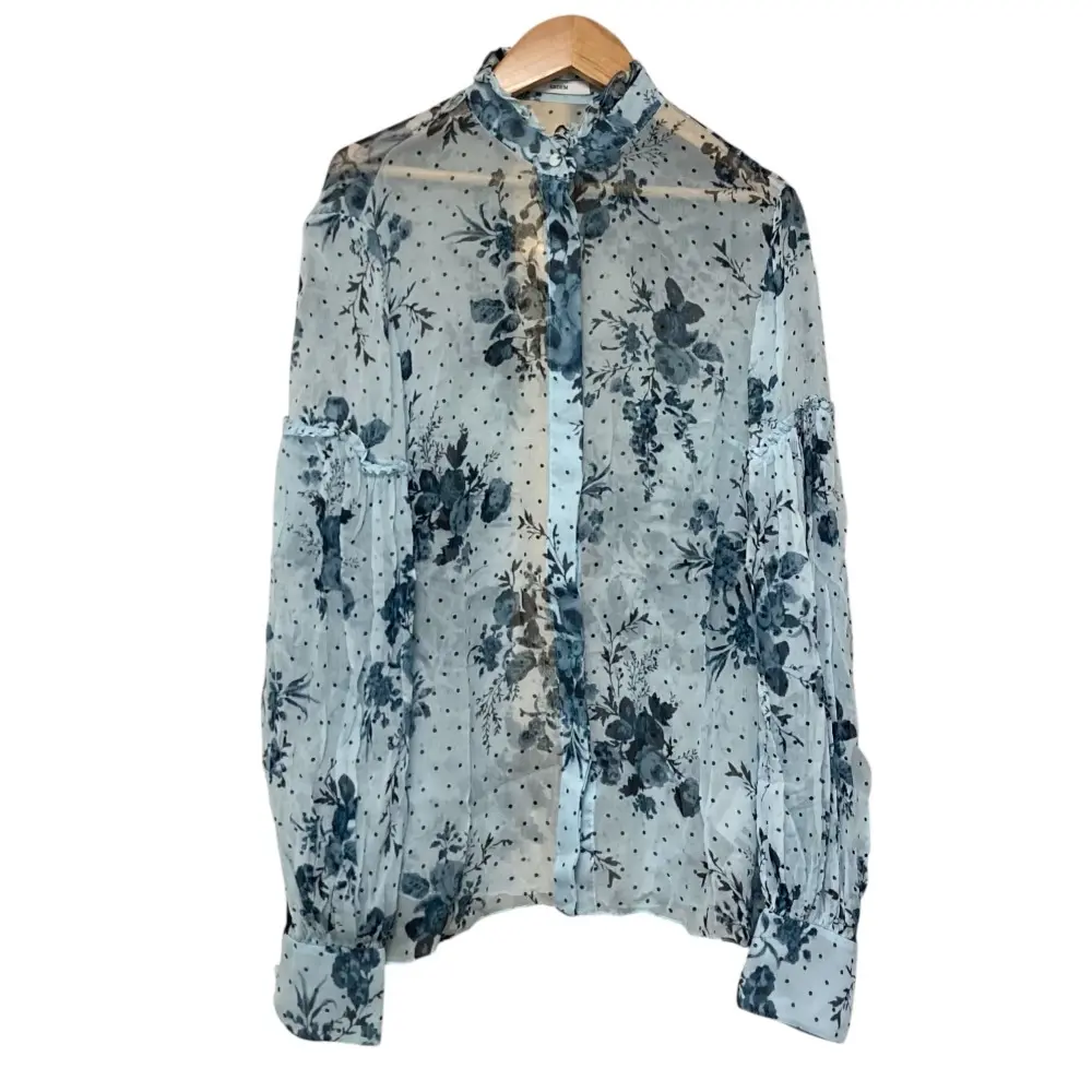 ERDEM アーデム フラワープリント 長袖 シアーブラウス シャツ UK8 ブルー