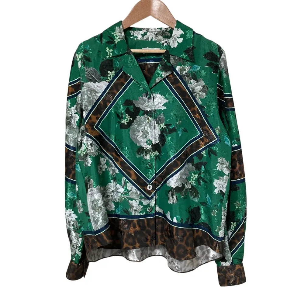 ERDEM アーデム フラワージャガード ロングスリーブ ブラウス 01-158-10-107110 サイズ38 グリーン