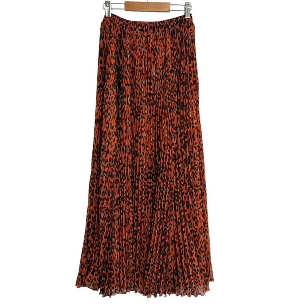 22AW Ermanno Scervino エルマノシェルビーノ レオパード柄 マキシ丈 プリーツ イージースカート 40 オレンジ